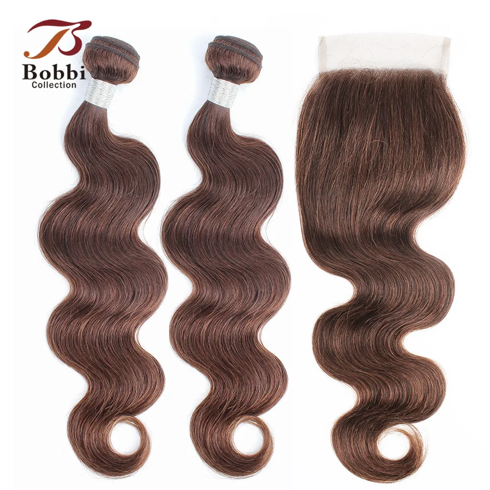 Коллекция BOBBI цвет 4 шоколадный коричневый волнистые волосы 2/3 пучка с кружевом