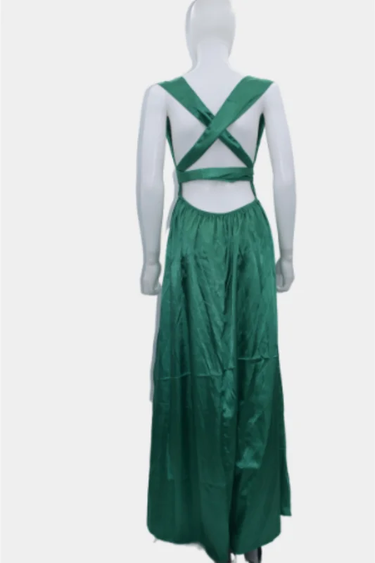 Женское атласное платье макси с открытой спиной розовое или зеленое вечерние
