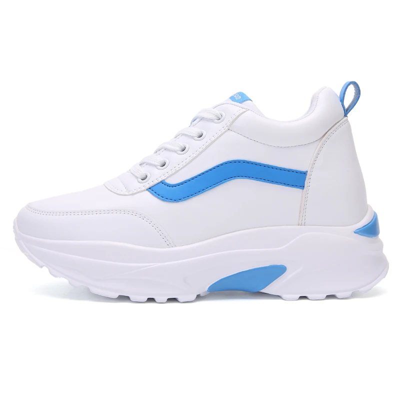 

4.5CM Hide Heels Leather Wedges Women Casual Shoes Fashion Sneakers Lace Up 4CM Platform Sneakers Women Autumn White Shoes XU169