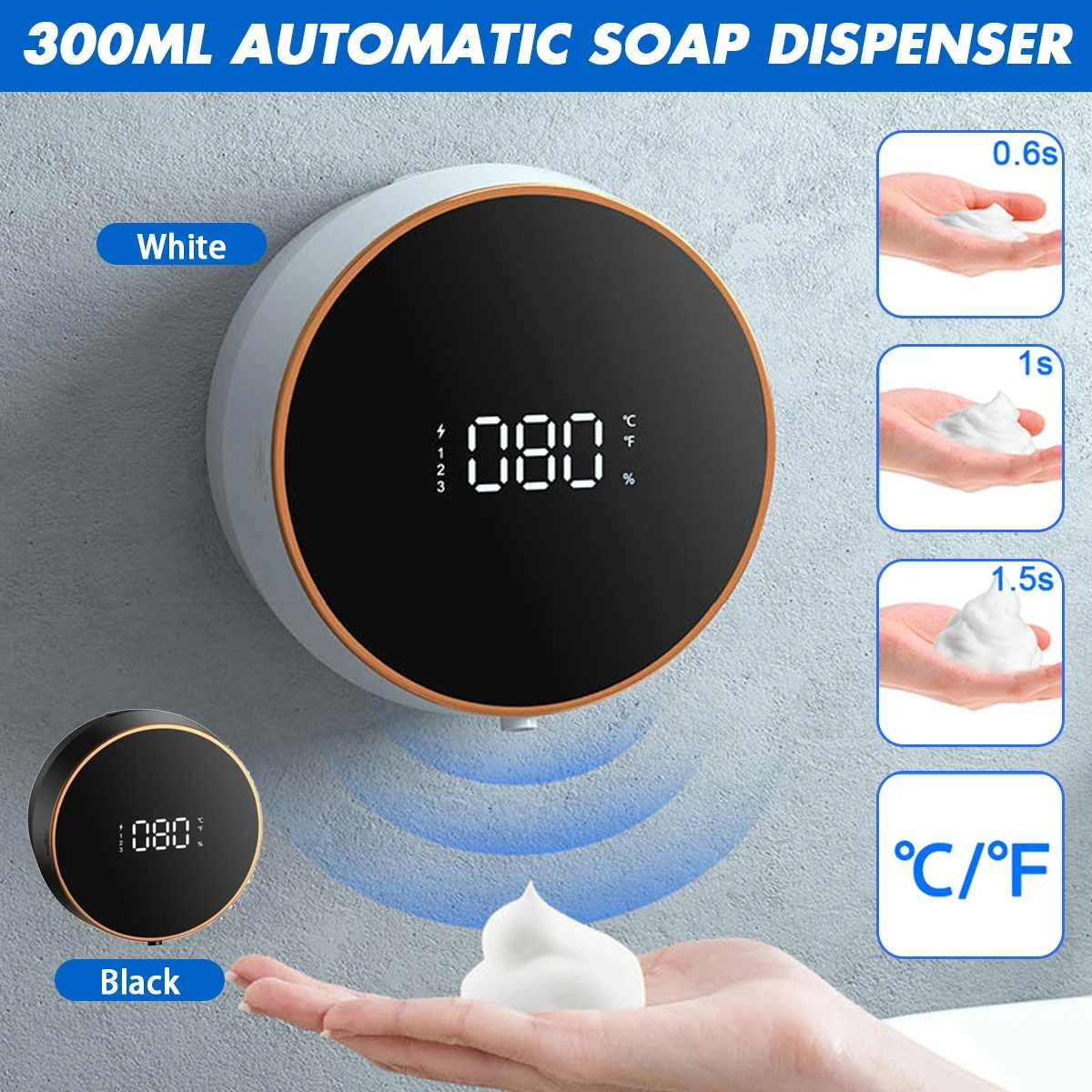 

USB Charge Touchless Automatic Sensor Foam Soap Dispenser Hand Sanitizer Liquid Temperature Display Bathroom Accessories