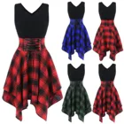 Платье женское, летнее, в клетку, с коротким рукавом, АСИММЕТРИЧНЫМ ПОДОЛОМ