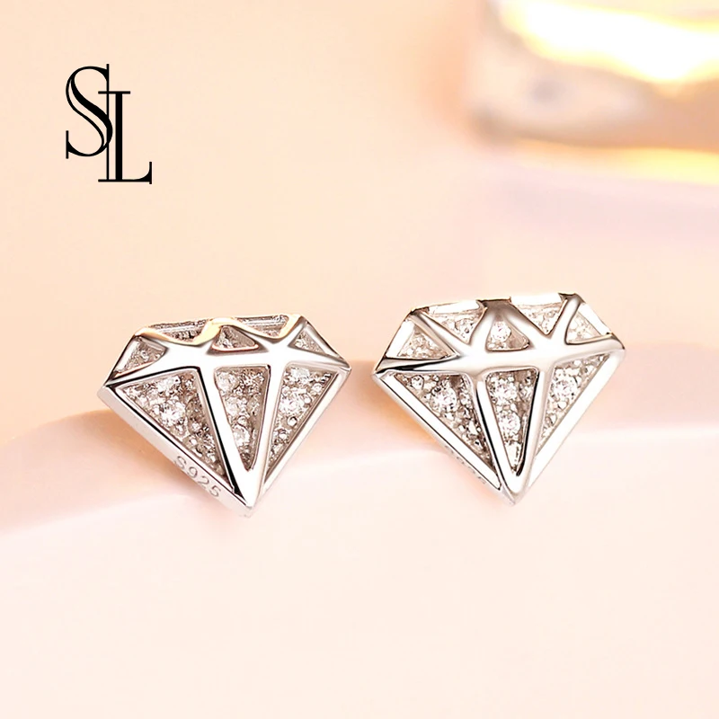 Женские Геометрические серьги-гвоздики из стерлингового серебра 925 пробы с белым