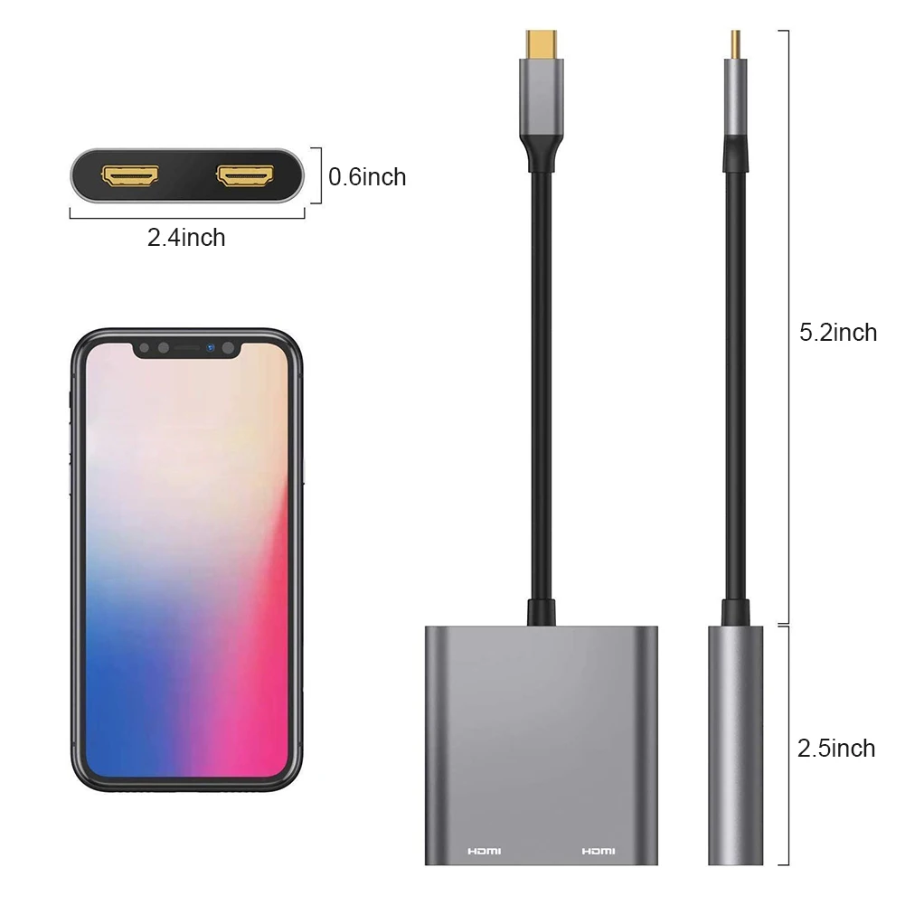 

4 in 1 Plug and Play USB 3.1 Type C HUB Converter Dual 4K HDMI-compatible USB 3.0 PD Charge Adapter for All of USB C equipment