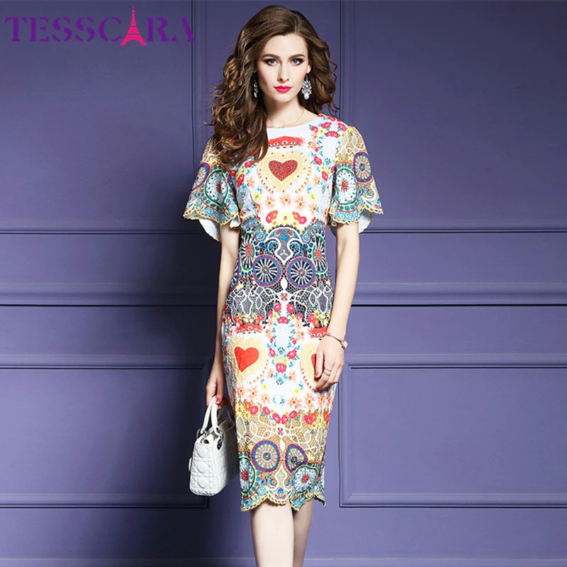 Женское платье с бисером TESSCARA Осеннее Роскошное хлопковое принтом вечерние