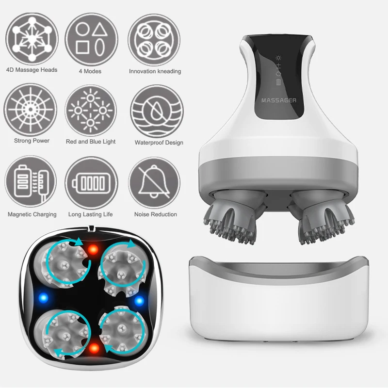 

Электрический массажер для головы и кожи головы, водонепроницаемый беспроводной массажер для головы и спины, массажер для предотвращения в...