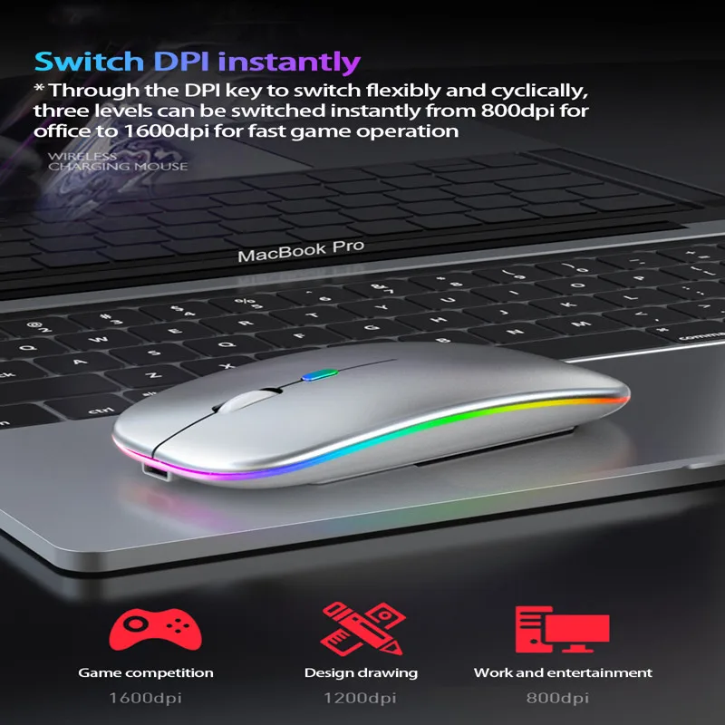 Wireless Mouse Bluetooth RGB Rechargeable Computer Silent Ergonomic LED Mice USB Optical Backlit For Laptop PC | Компьютеры и офис