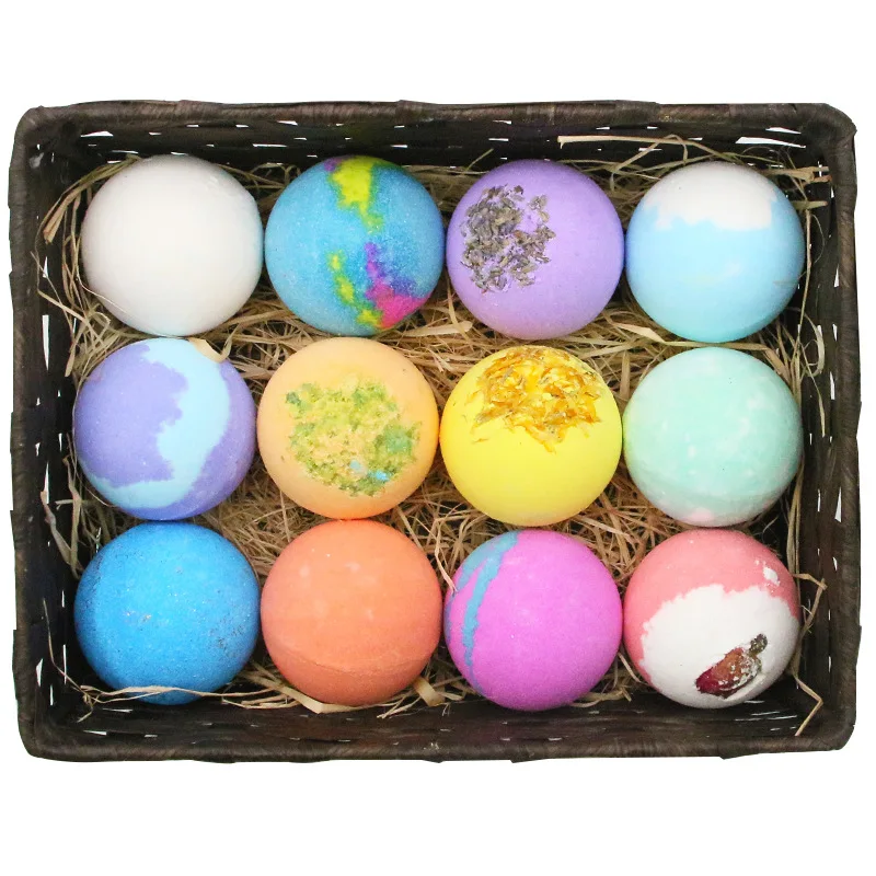 

Moisturizing Essential Oil Body Skin Scrub Bath Bombs Balls Flower Petals Rich Bubble Bath Bombs Gift Set 12PCS/Pack 60g/pc