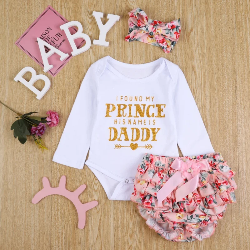 Комплект одежды из 3 предметов для новорожденных девочек: комбинезон с буквенным