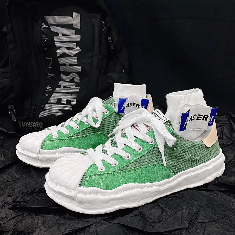 

2021 Fashion Men Luxury Designer Sneakers Men Shell Head Lace-up Platform Shoes Ulzzang Retro Style Casual Sport Shoes for Men