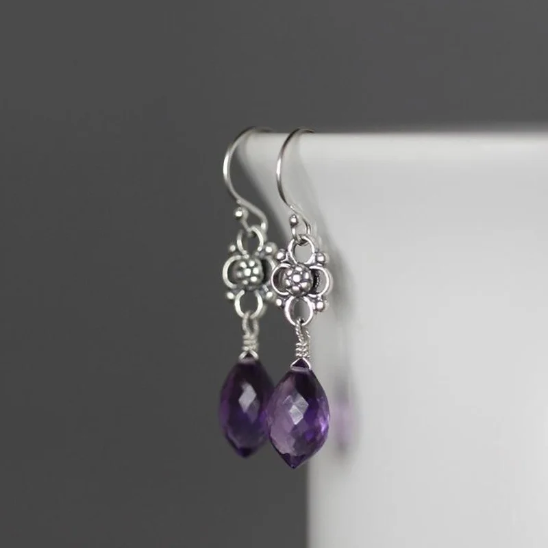 Простые фиолетовые бриллиантовые серьги-подвески для помолвки, Подарок на годовщину