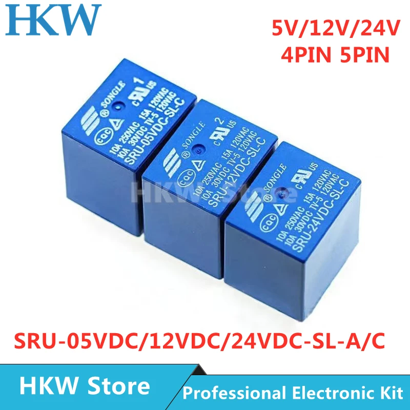 

10pcs Relay SRU-05VDC-SL-C SRU-12VDC-SL-C SRU-24VDC-SL-C SRU-05VDC-SL-A 5V 12V 24V 250VAC 5PIN 4PIN Relays Relais