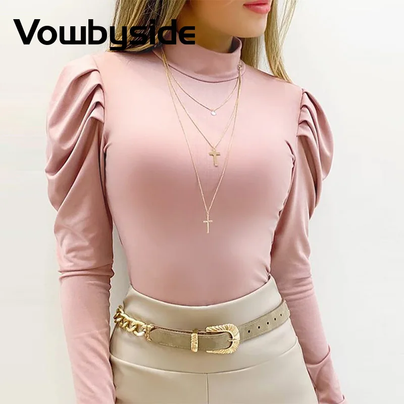 

O Neck Ruched Gigot Sleeve Basic Top