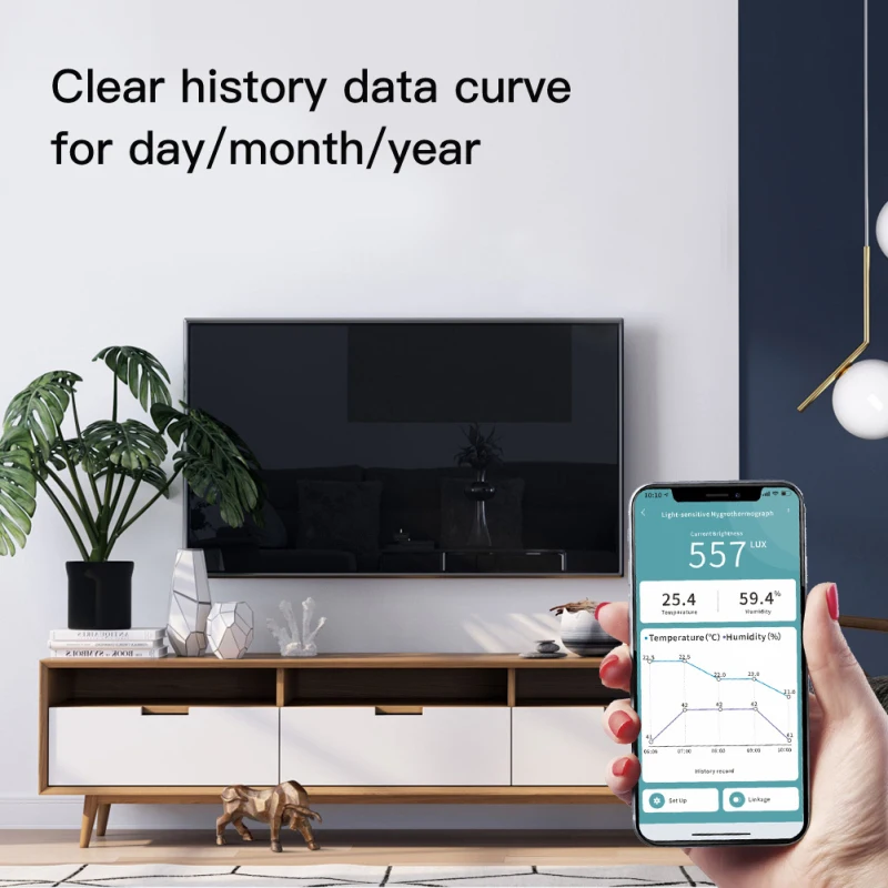 

Tuya Zigbee Smart Brightness Thermometer Real-time Light Sensitive Temperature and Humidity Detector with Tuya Smart App