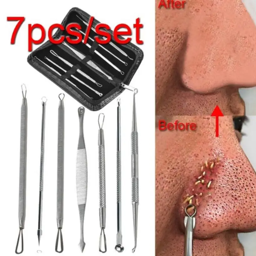 

7PCS Blackhead Extractor de cravo Rose Gold Black Dots Cleaner Acne Blemish Remover Needles Set Black Spots Pore Cleanser Tool