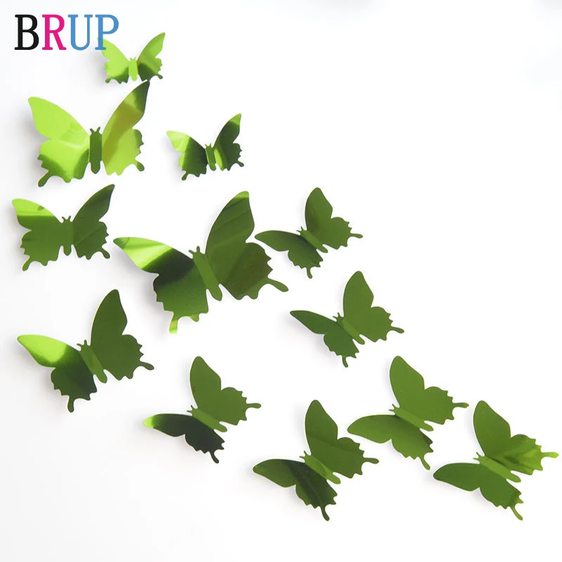 12 шт./лот 3D зеркала бабочки настенные наклейки Свадебные серебряные красивые для