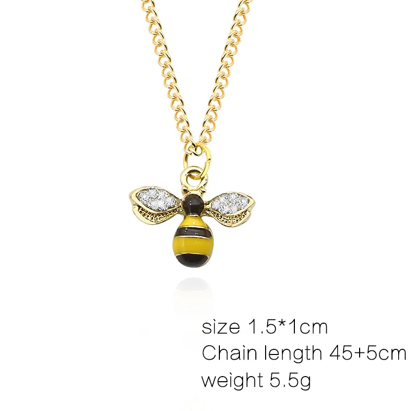 

Cartoon Cute Bee Necklace For Women Girls Lovely Crystal Animal Wings Long Chain Yellow Pendant Necklaces Jewelry Child Gifts
