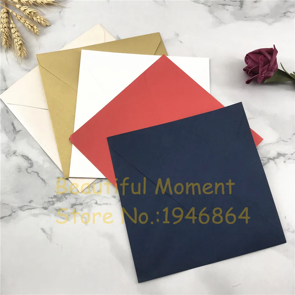 

50Pcs 16x16cm Envelope Blue Gold Ivory Red Pink Color Blank Card Paper Envelopes Wedding Party Invitation Greeting Cards Gift