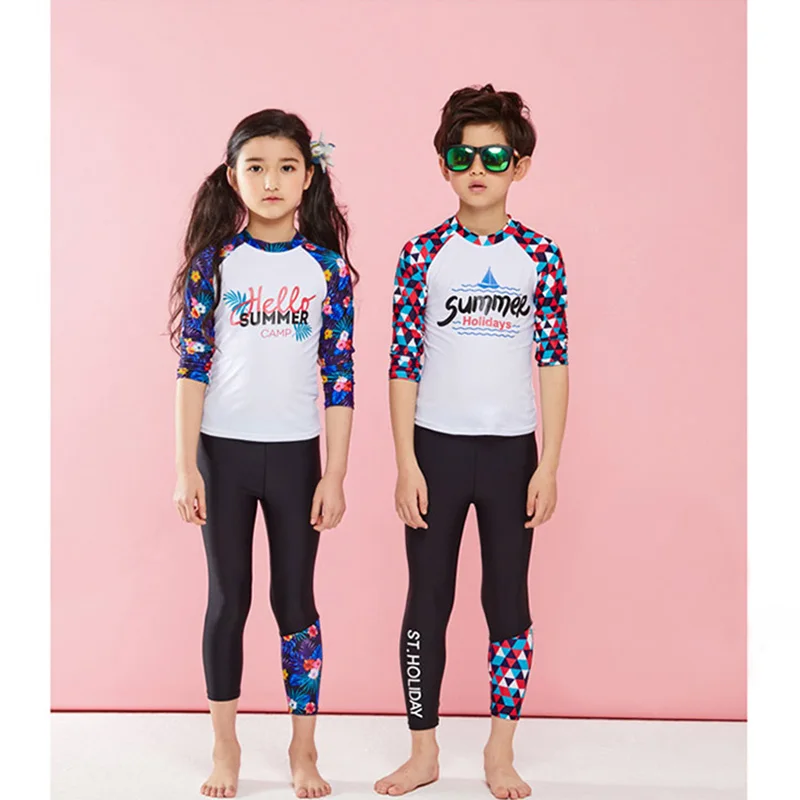 

Boys two clothes 3-11 years old children's long sleeved skirt swimsuit 2021 children's lovely flower printed swimsuit baby swims