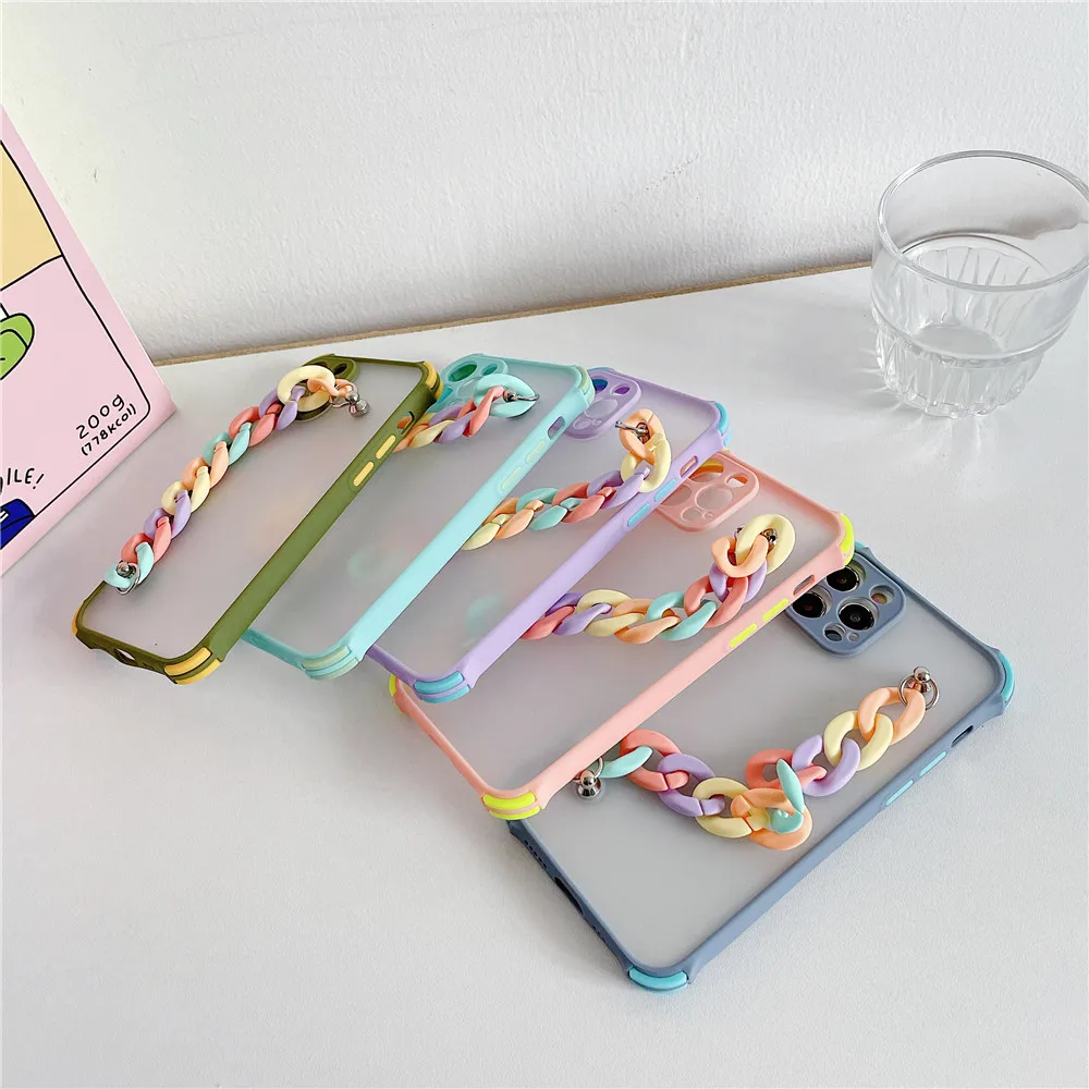 Браслетообразный чехол для телефона Shockproof для Honor Play 3e, 4, 20, 30 Pro Lite, 30i, V40, цветная цепочка, силиконовая жесткая задняя крышка.