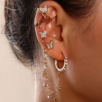 hi man 4pcsset korean crystal butterfly ear bone clip tassel stud earrings women fashion simple wedding party jewelry