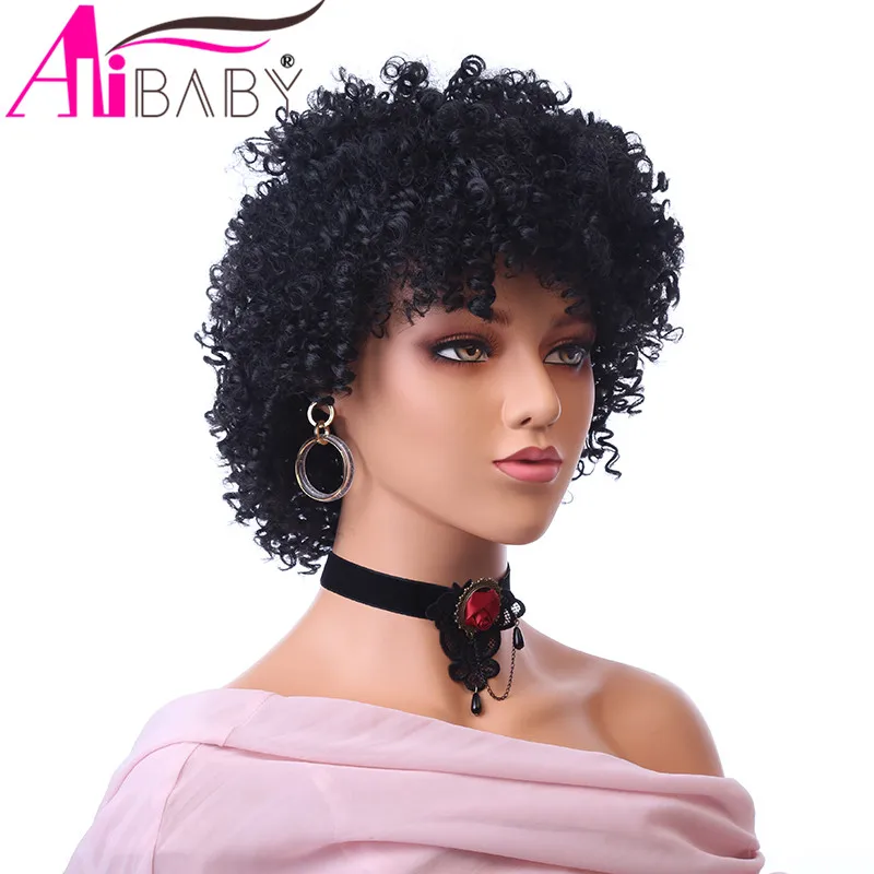 6 дюймов коротких синтетических полный автомат парики на сетке кудрявые волосы