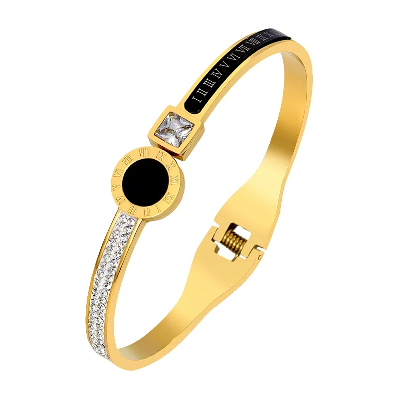 Gold Bangle Женские Лидирующий бренд римские браслеты с цифрами для женщин роскошный вакуумный браслет с покрытием браслеты-манжеты ювелирные изделия - Metal Color: Gold Bangle