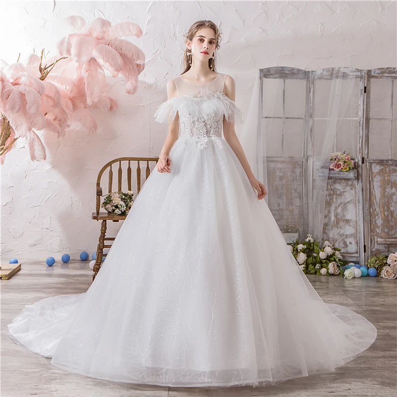 Новое модное белое платье с открытыми плечами Vestido De Noiva свадебное со шлейфом