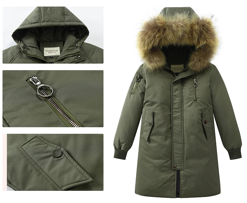Dollplus/пальто для мальчиков зимняя детская куртка-пуховик длинное плотное зимнее пальто для мальчиков детские куртки на утином пуху для мальчиков, верхняя одежда с меховым воротником