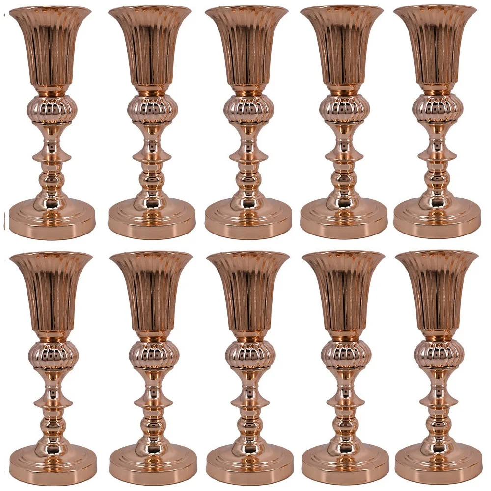 

10PCS Gold Tabletop Vase Metal Flower Road Lead Wedding Table Centerpiece Flowers Vases For Marriage And Home Decoration