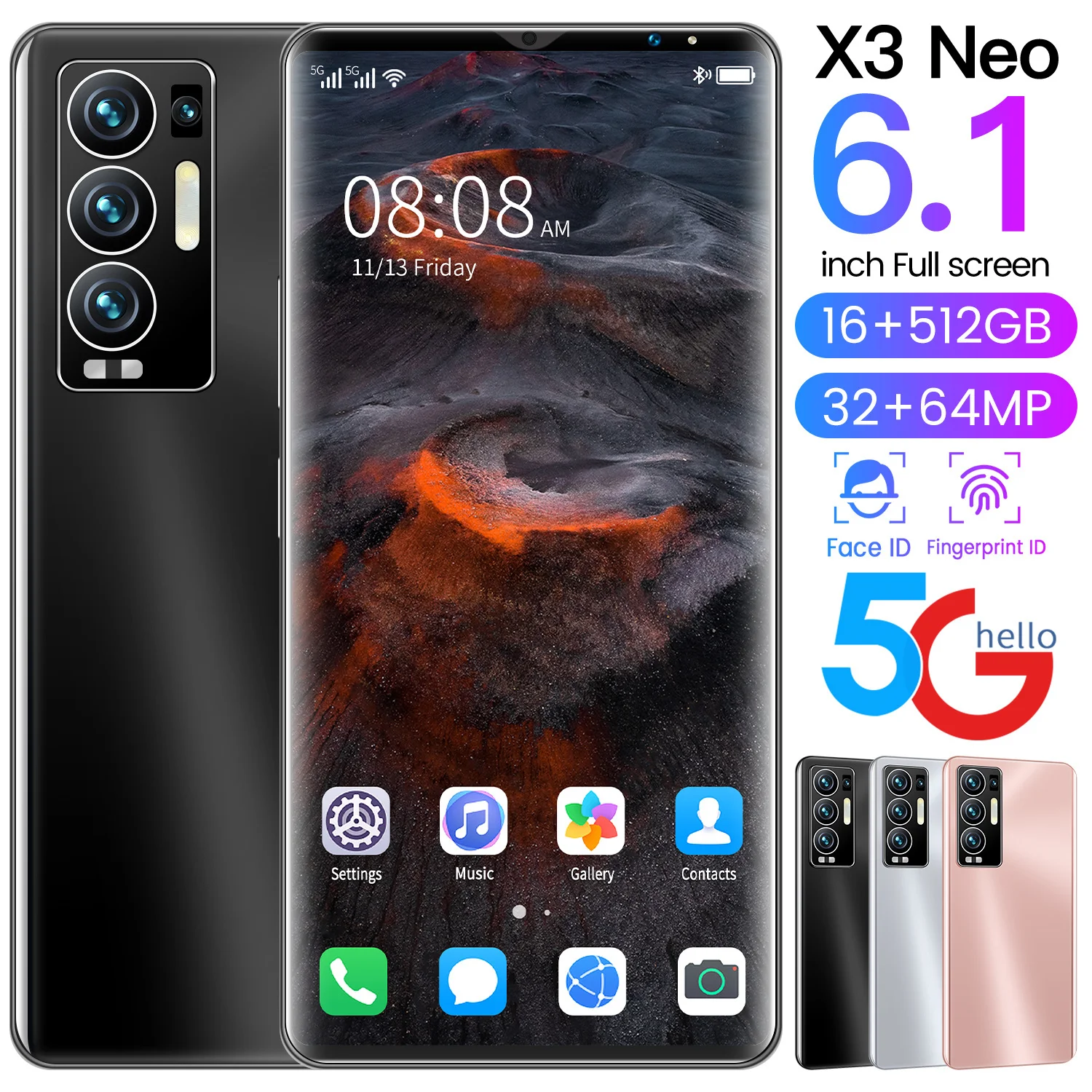 

Gobal Version APPO X3 Neo 6.1 Inch Android 11 16GB 512GB 32MP 64MP Snapdragon 888 10 Core Smartphone 6000mAh Face ID Cell Phones