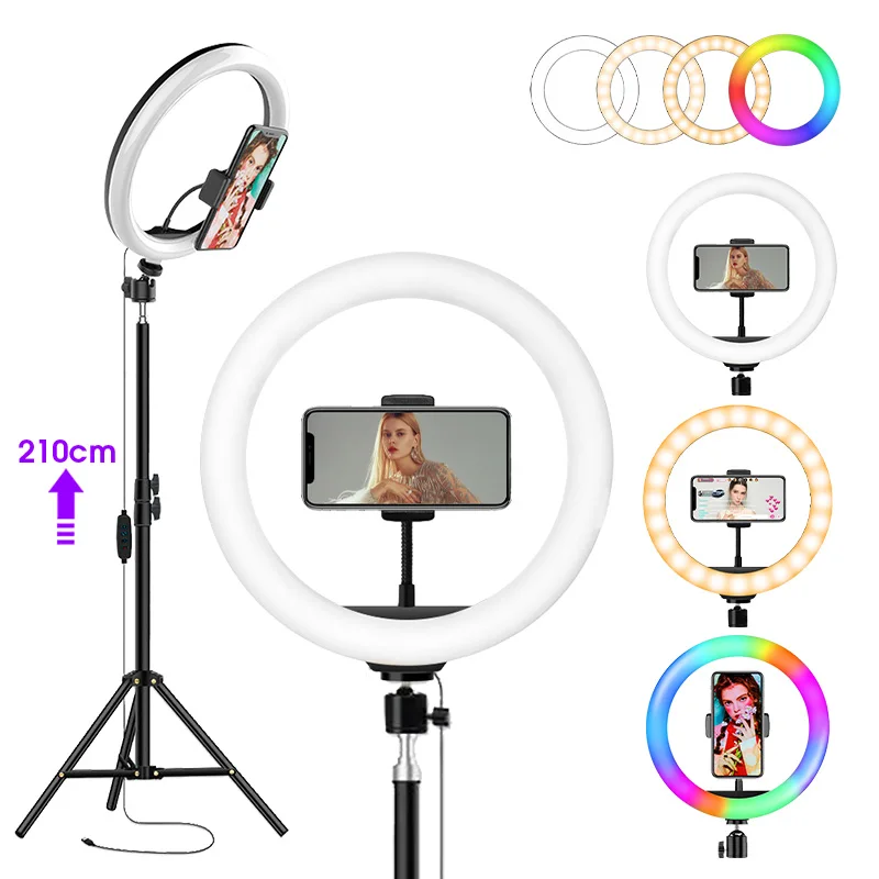 

Photographic Light RGB Selfie Ring Light LED Makeup Light with Tripod Stand Bluetooth Remote USB Ring Lamp for Video Camera Live