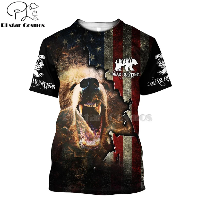men for women 3D Printed t shirts bear hunting t-shirt tees shorts sleeve Apparel big black Bow hip hop summer style-2 | Мужская одежда