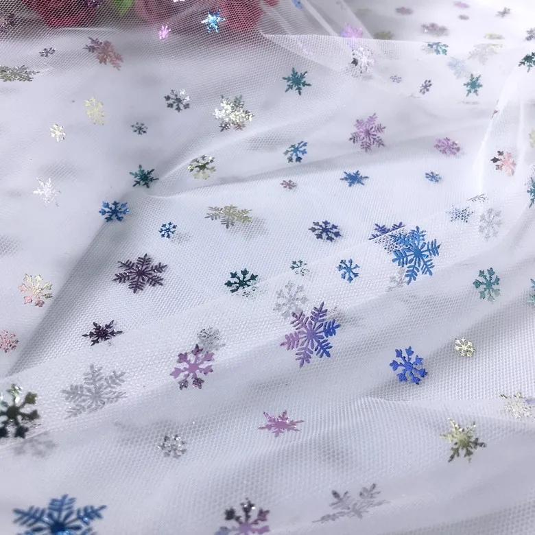 

Colorful snowflake bronzing mesh fabric glittering and shiny children's clothing women's dress soft fabric