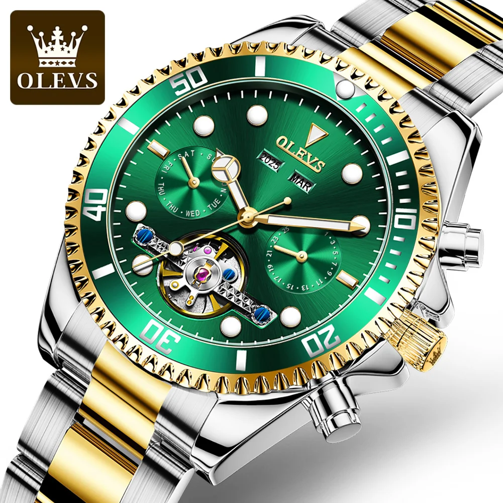 Relogio Masculino OLEVS New Sport Multifunction Mens Watches Top Brand Luxury Full Steel Mechanical watches Waterproof Watch Men