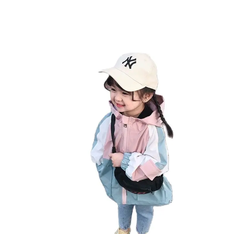 

High Quality New Spring Autumn Children Top Clothes Girls Hooded Jackets Fashion Pink Stitching Outerwear Coats for Girls