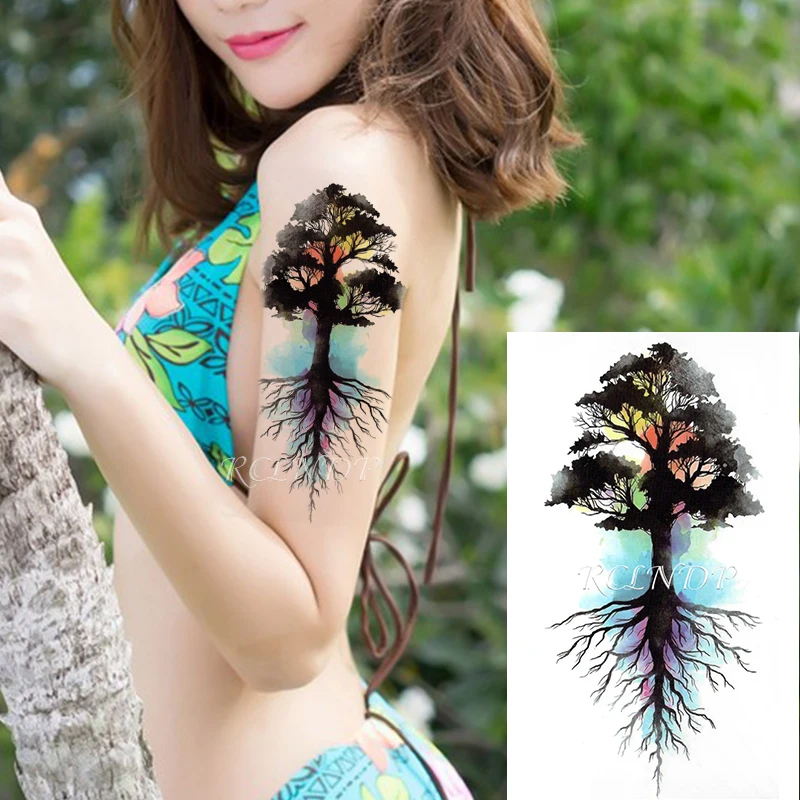 Waterproof Temporary Tattoo Sticker Big Tree Plant Color Water Ink Design Fake Tatoo Flash Tatto Body Art for Girl Women Men | Красота и