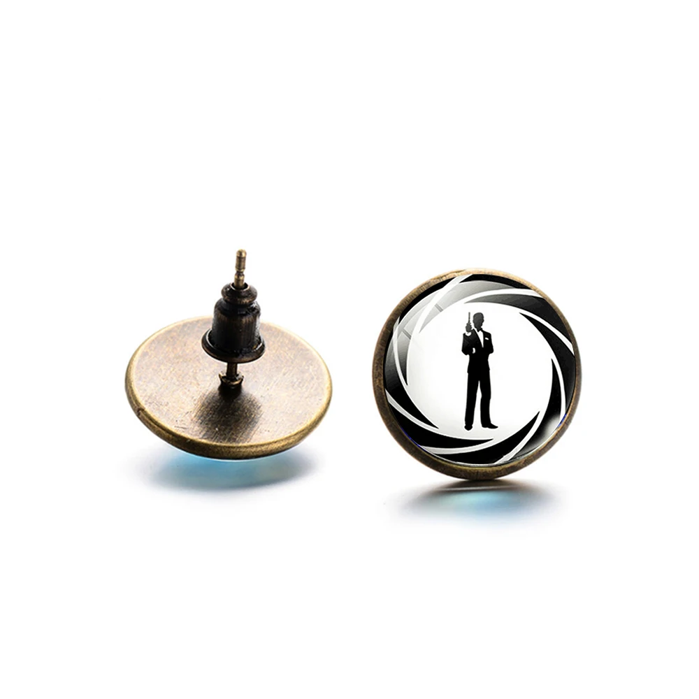 Мужские серьги-гвоздики в стиле панк минимализм черные белые Джеймс Бонд 007 узор