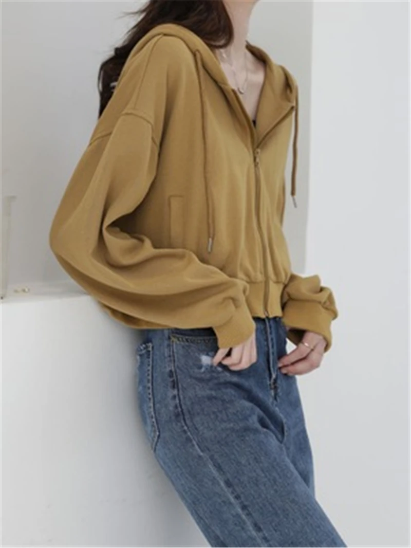 Hoodies Sweetshirt Zipper Woman Plus Size Sweat Suit Casual Tracksuit Women Sweatshirt Solid Color Hoody Cotton Crop Sweatshirts
