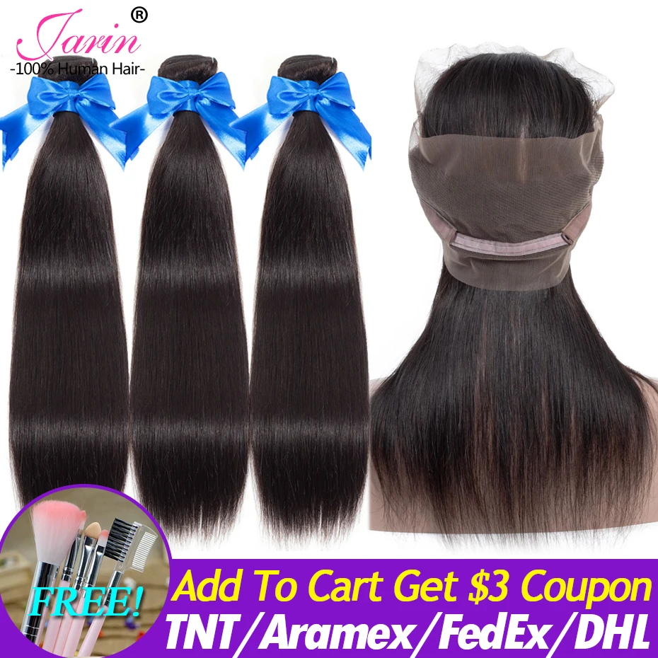 JARIN перуанские прямые волосы человеческие 3 пучка с закрытием 360 Кружева