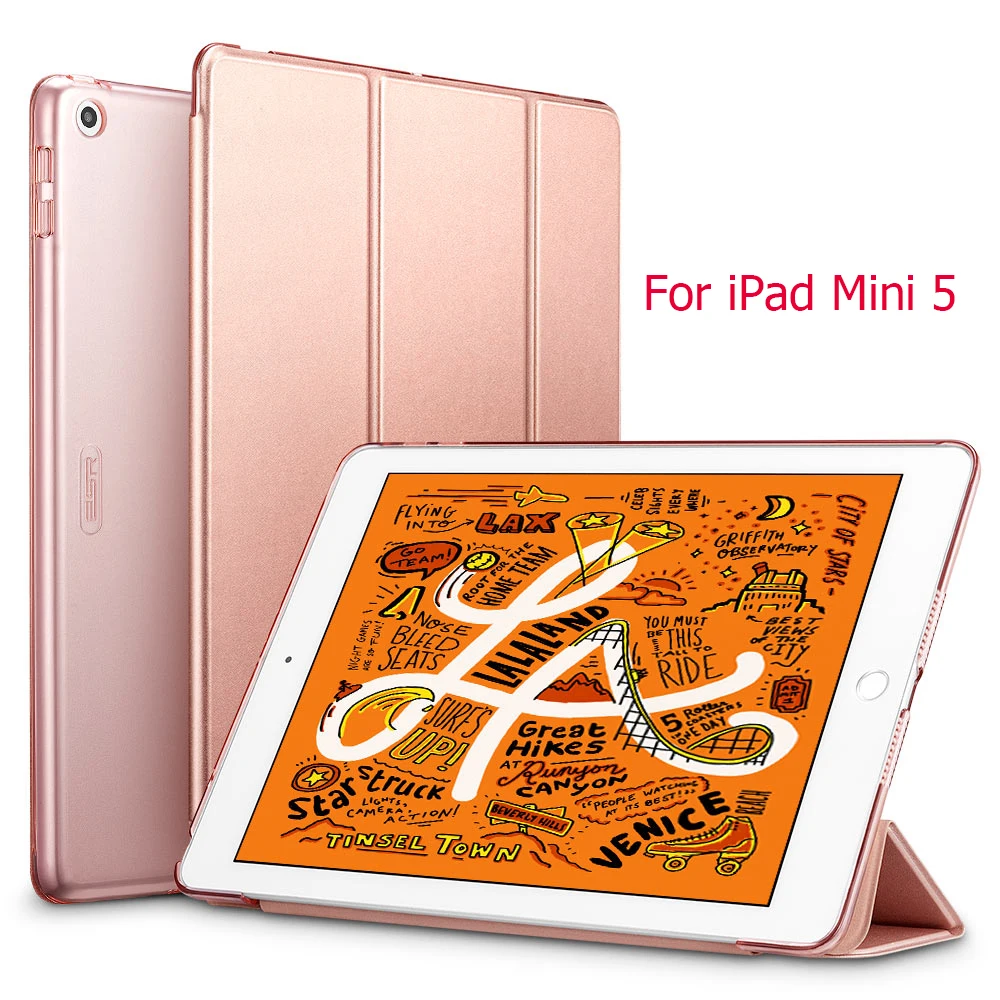 Rose Gold for Mini 5 ESR из искусственной кожи чехол для iPad Mini 5 4 3 2 1 Фолио мягкая задняя трехслойная Подставка Авто спящий Пробуждение смарт-чехол для iPad Mini 5 - Цвет: Rose Gold for Mini 5