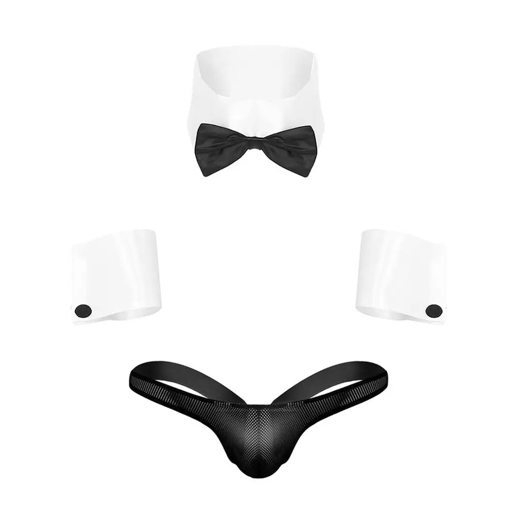 Мужской костюм горничной Официанта для ролевых игр прозрачные ажурные бантики