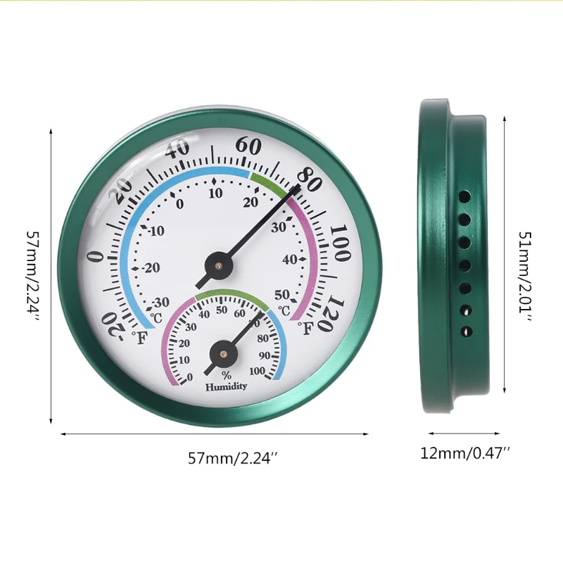Round 2" in Diameter Thermometer 1 Pack Wireless Weather Hygrometer Car Table No Battery Required Green Humidity Monitor images - 6