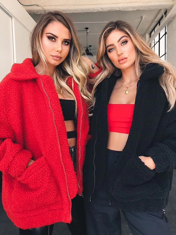 Красная плюшевая куртка женское плюшевое пальто длинные русские из