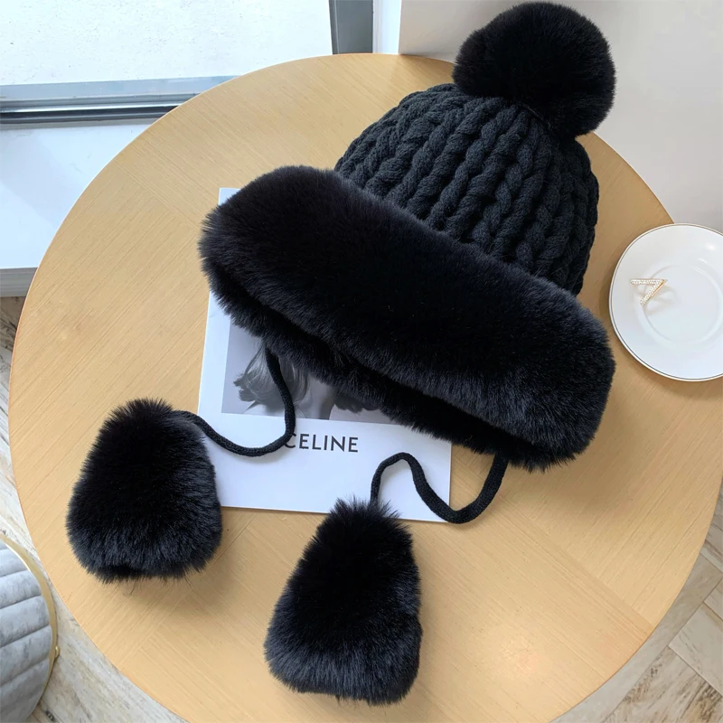 Женская зимняя шапка 2021 норковая вязаная шапка-бомбер плотная женская с пушистым
