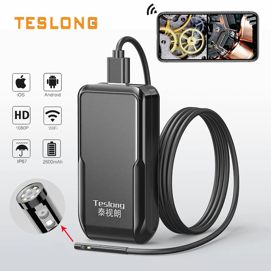 Умная визуальная Камера-Эндоскоп TESLONG Wi-Fi двойной объектив Бороскоп