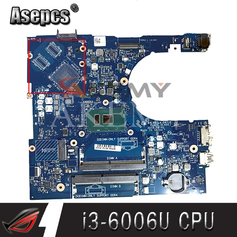 

Для Dell inspiron 14 5468 5468D 5566 Материнская плата ноутбука BAL60 LA-D871P KCKCP 0KCKCP CN-0KCKCP SR2UW i3-6006U 100% рабочих
