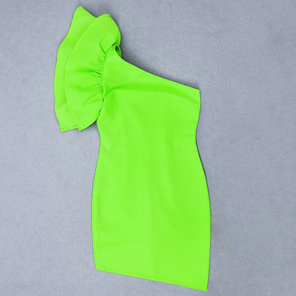

2020 Fashion Female Designer Mini Club Dresses Vestidos Summer Women Sexy One Shoulder Ruffles Solid Green Bodycon Bandage Dress