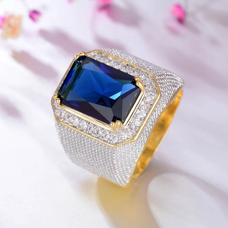 

Vintage Engagement Ring Classic Gold Color Blue Gem Ring Antique Wedding Ring Cocktail Party Jewelry Valentine's Day Gift