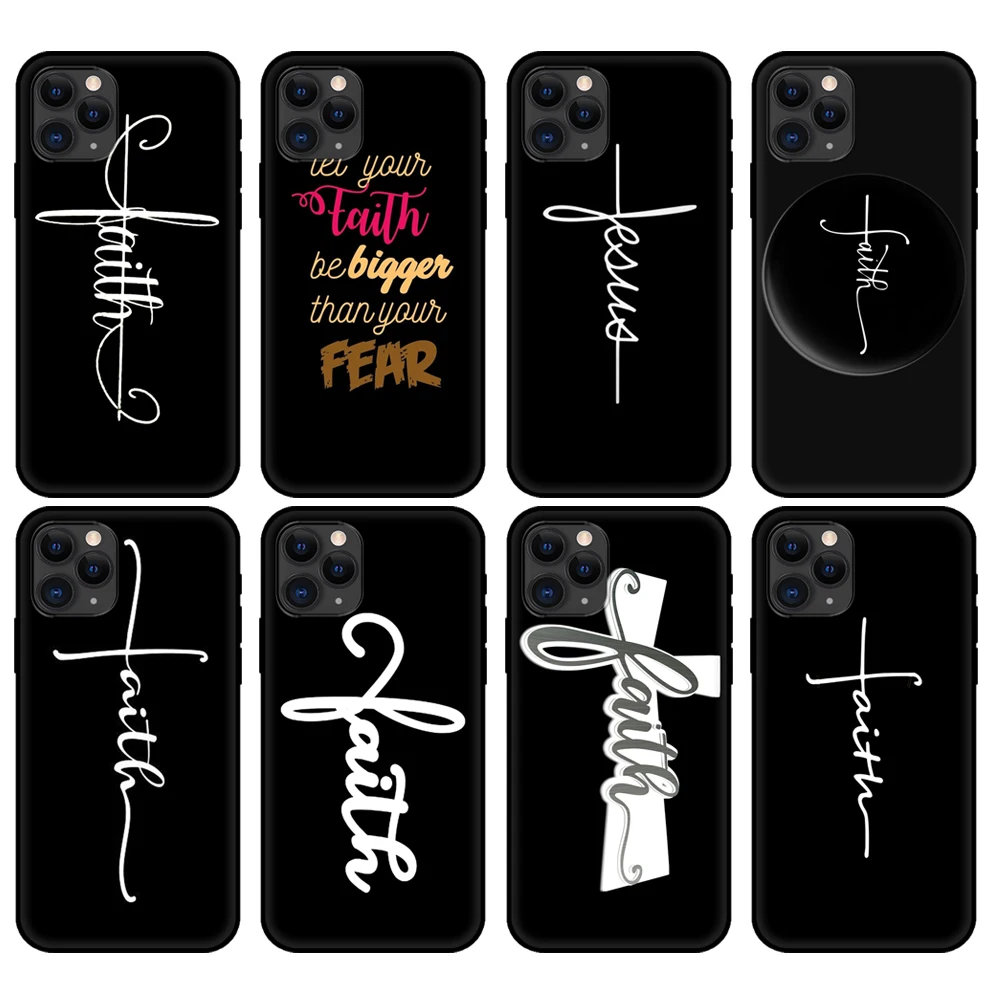 Черный чехол из ТПУ для iphone 5 5s se 2020 6 6s 7 8 plus x 10 XR XS 11 12 mini pro MAX back Faith Christian
