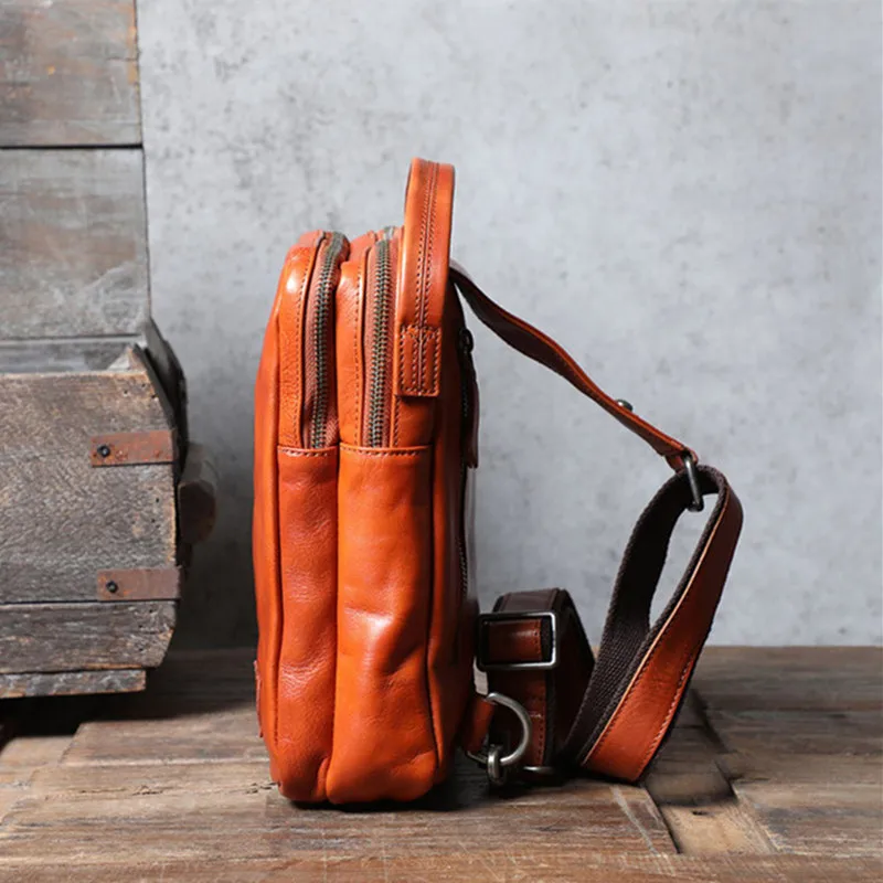 Fashion luxury natural real cowhide men's dailyoutdoor chest bag leisure weekend genuine leather orange portable messenger bag